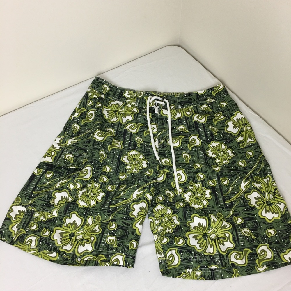 Floral Green Men's Swim Board Shorts